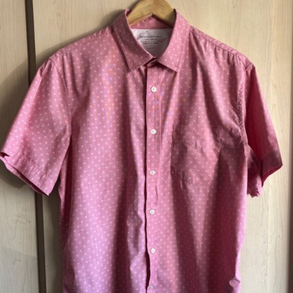 Banana Republic Shirt Mens Large L Pink Luxe Poplin Slim Fit Short Sleeve Office - Picture 1 of 8